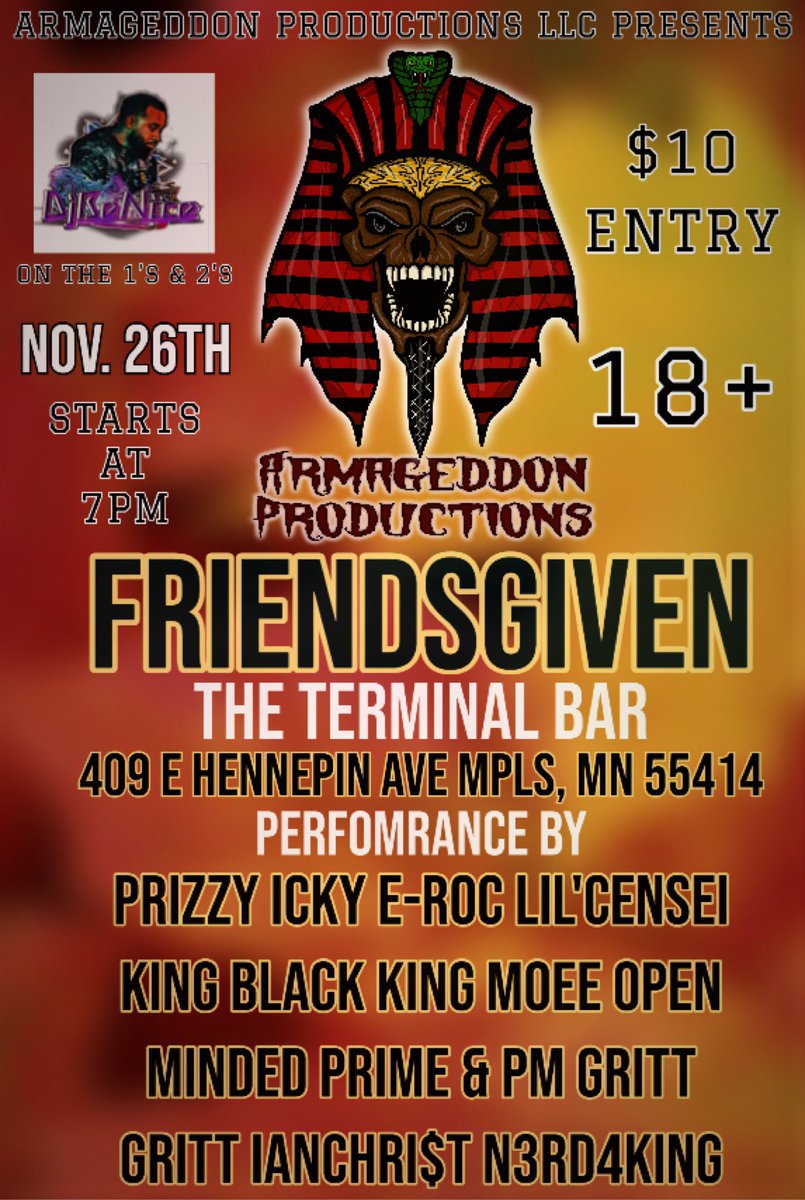 PRiMEandPM's tweet photo. Our next show is on Black Friday. So after you’re done trampling a middle aged woman for an overpriced toy, come get your groove on at the terminal bar! https://t.co/r8KOyzRHfQ