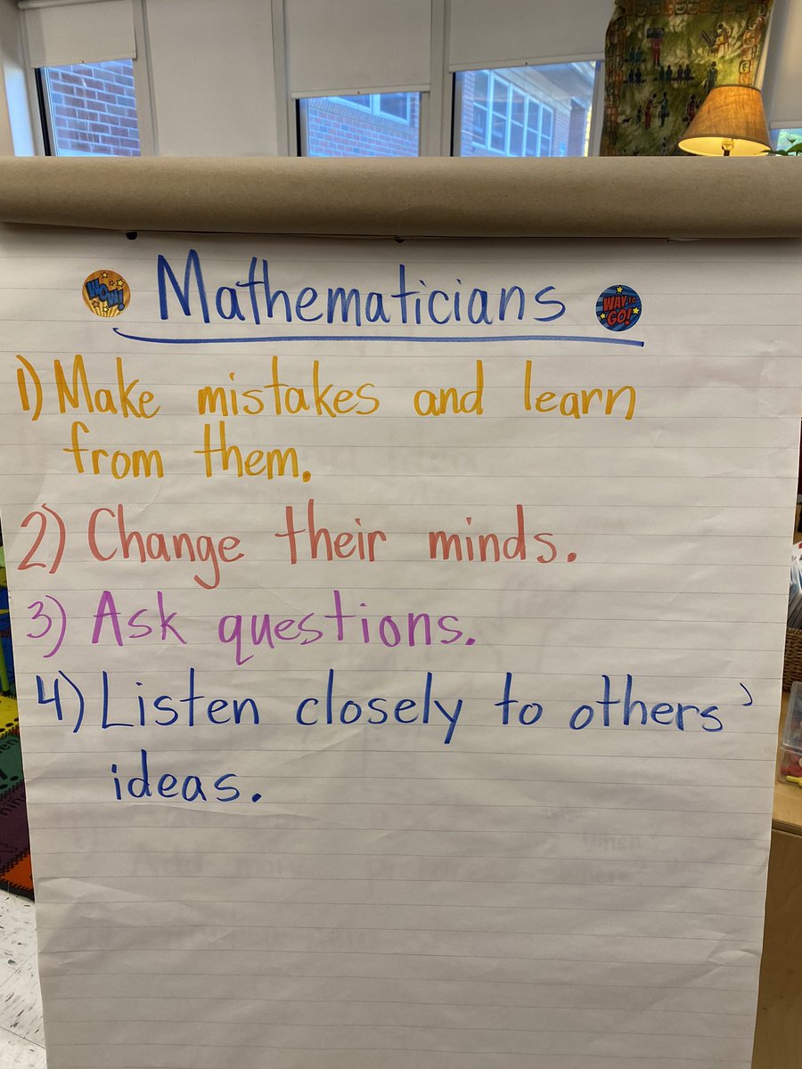 teacher2teacher's tweet image. Learn from their mistakes. 💭

Change their minds. 💭

Ask questions. 💭

Listen closely. 💭

During class &quot;math talks,&quot; T @outsideteacher&apos;s Ss worked together to compile a list of ways mathematicians observe and learn! 

 #ITeachMath
