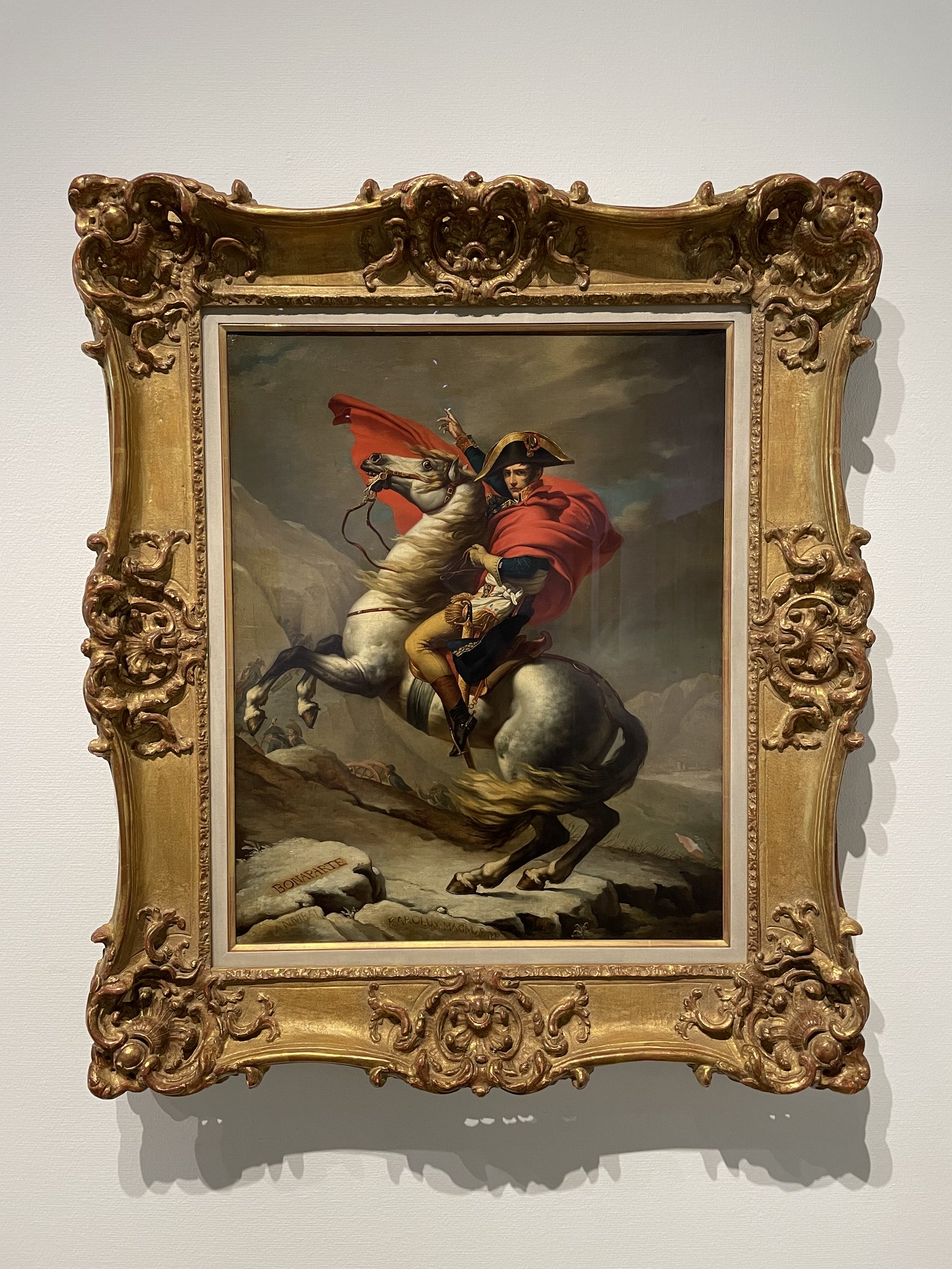 ナポレオン油彩画(1840年代当時の額) ハンドトレースきの油絵「アルプスのセントバーナード峠を越えた