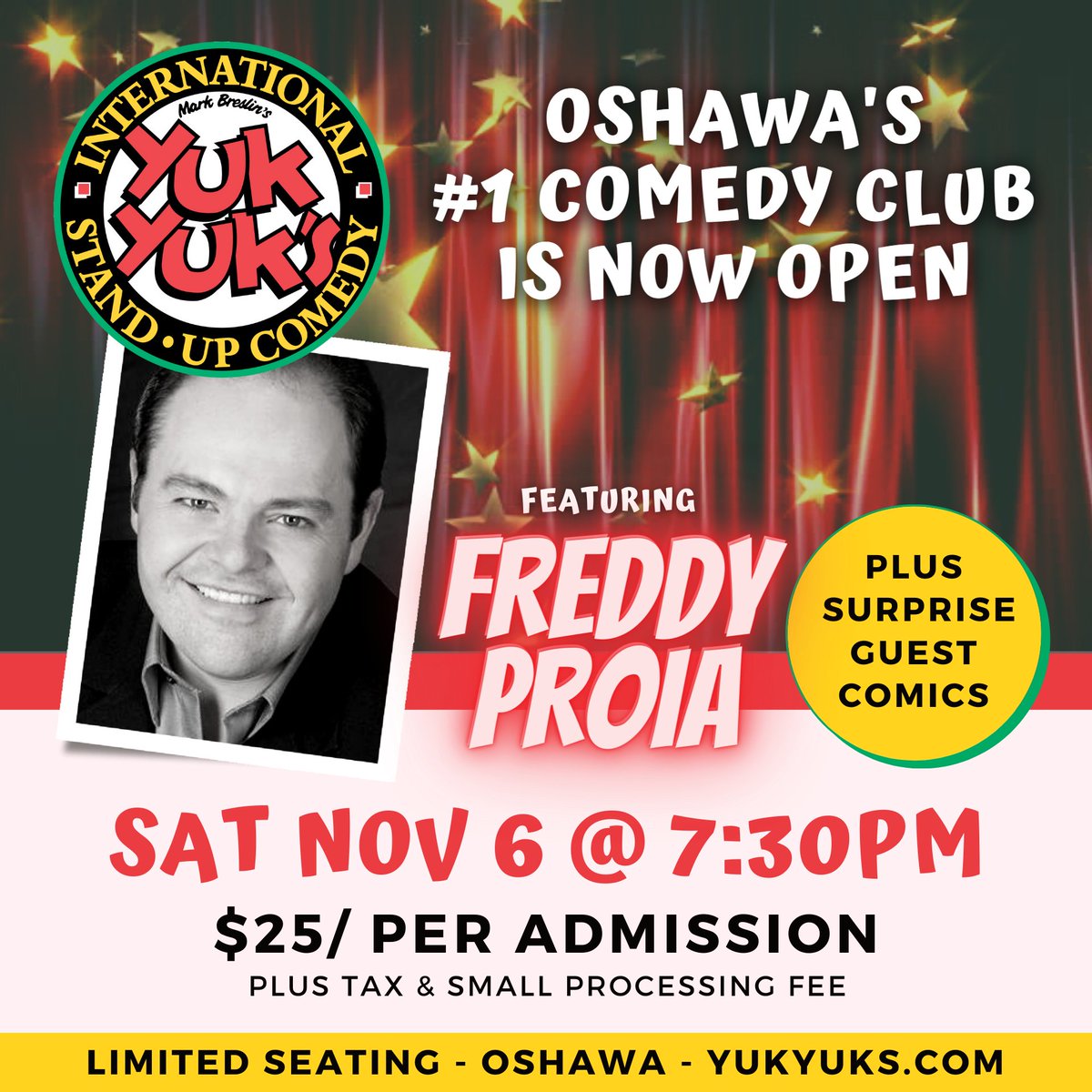 Freddy's high-energy performance, combined with an array of celebrity impressions, has made him an audience fave! He's headlining THIS Saturday. Tickets now sold individually: YukYuks.com/Oshawa

#Oshawa #Durham #YukYuks #FreddyProia #ComedyClub #Comedy #ToDoCanada
