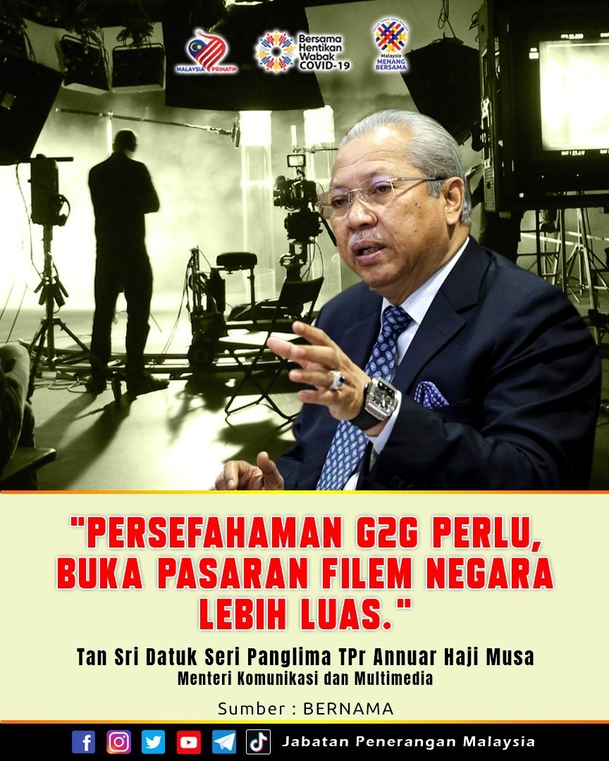 Terdapat keperluan untuk mewujudkan persefahaman antara kerajaan dengan kerajaan (G2G) agar pasaran industri perfileman negara dapat dibuka dengan lebih luas, kata Menteri Komunikasi dan Multimedia, YB Tan Sri Datuk Seri Panglima TPr Annuar Haji Musa.

#KKMM
#JabatanPenerangan