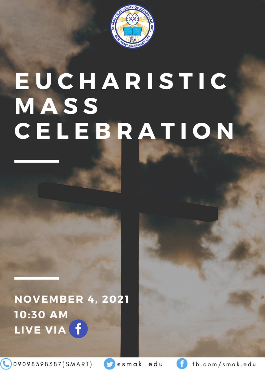 smak_edu's tweet photo. Praised be Jesus and Mary!

Join us tomorrow, November 4, 2021 10:30 AM for our Eucharistic Mass Celebration. Live via facebook. https://t.co/bBfSBGnkOk
