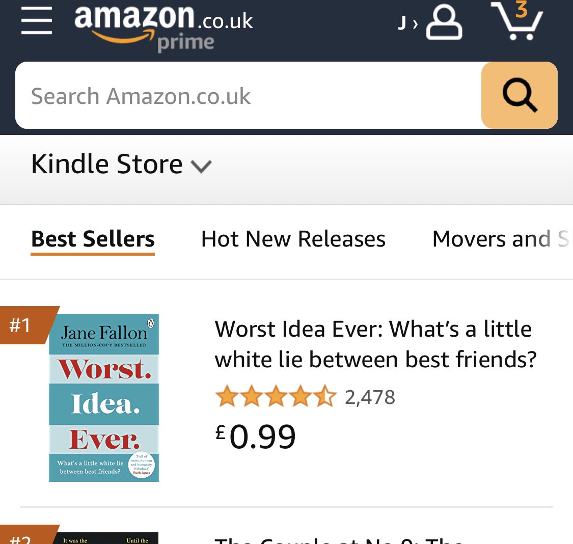 JaneFallon's tweet photo. Woke up to find Worst. Idea. Ever is the No.1 bestseller on the U.K. kindle chart! Thank you to everyone who has been buying it. How exciting!! 🥳🥳🥳 https://t.co/fcNhUysTgV