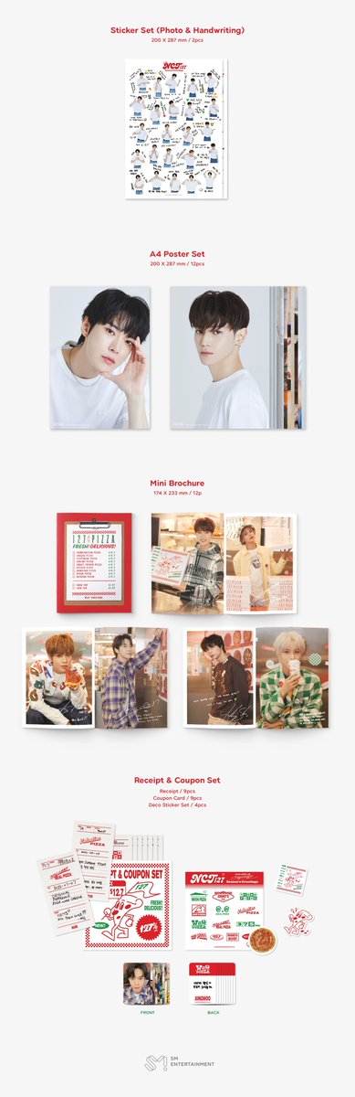 2022 SM ARTIST SEASON’S GREETINGS #NCT127
 
[구성 안내]
1. PACKAGE
2. DESK CALENDAR
3. HARD COVER DIARY
4. POSTCARD SET
5. FOLDED POSTER CALENDAR SET
6. STICKER SET ( PHOTO & HANDWRITING )
7. A4 POSTER SET
8. MINI BROCHURE
9. RECEIPT & COUPON SET