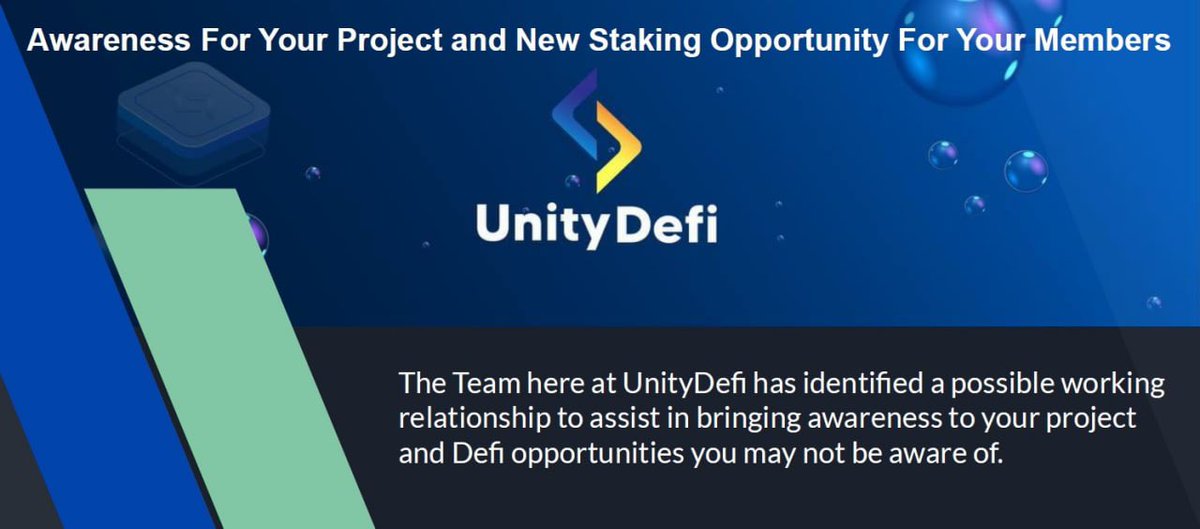 DEFIDASH_'s tweet image. Were looking for partners for #Unitydefi . If you're looking for that jump start or a progressive partner. Contact us! 🎉

$RYIU $UV #BSC  #NFTs