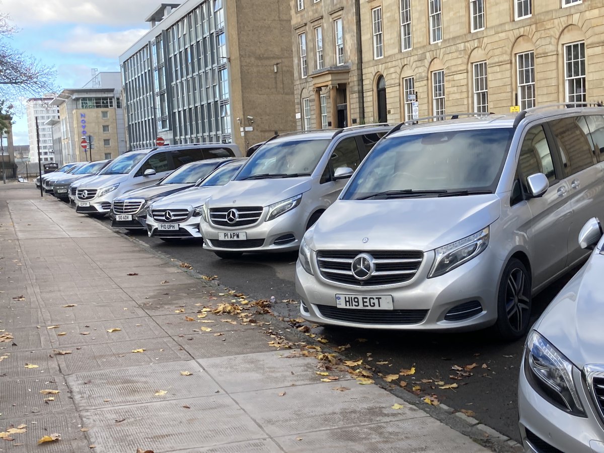 Day 3, Cop26. A fleet of Mercedes (petrol &amp; diesel, not electric, we checked) ferries delegates from city centre hotels. At just one hotel we counted 60 cars waiting. The journey can be accomplished in 15 mins by electric bus or train or 20 mins on foot. But cows are the problem.