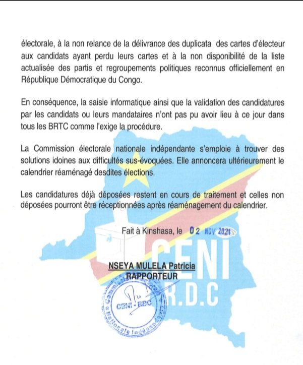 blaiseditu's tweet photo. #CENI :COMMUNIQUE DE PRESSE N° 004
ÉLECTION DES GOUVERNEURS ET VICE- GOUVERNEURS DES PROVINCES DANS LES PROVINCES CONCERNÉES. @CBosembe @HonoreMvula1 @soniarolley @StanysBujakera https://t.co/vsqOZ7gQWj