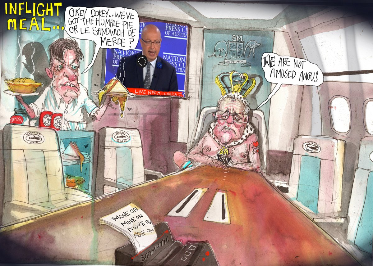 The Naked Emperor sQomo gets offered an interesting choice of in flight meals on the plane back to Oz
