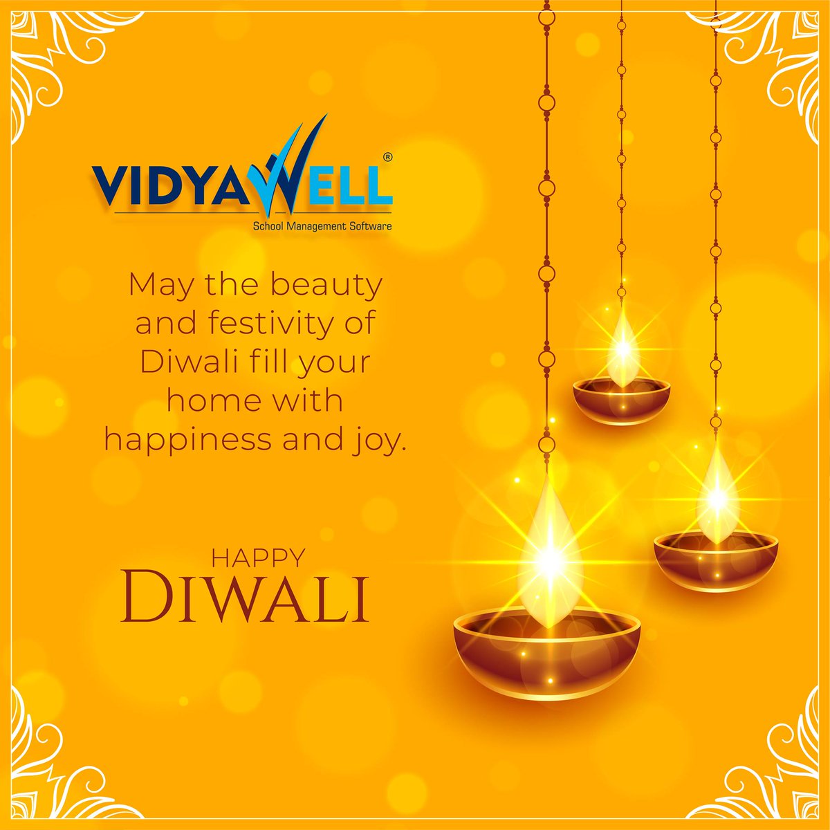 VidyaWell's tweet photo. May this Diwali Light up New Dreams, Fresh Hopes, Undiscovered Avenues, Different Perspectives, Everything Bright &amp; Beautiful, And Fill Your Days with Pleasant Surprises &amp; Moments. Happy Diwali.
#Diwali2021 #VidyaWell #SchoolERP #SchoolManagementSoftware https://t.co/fySfMP2a90