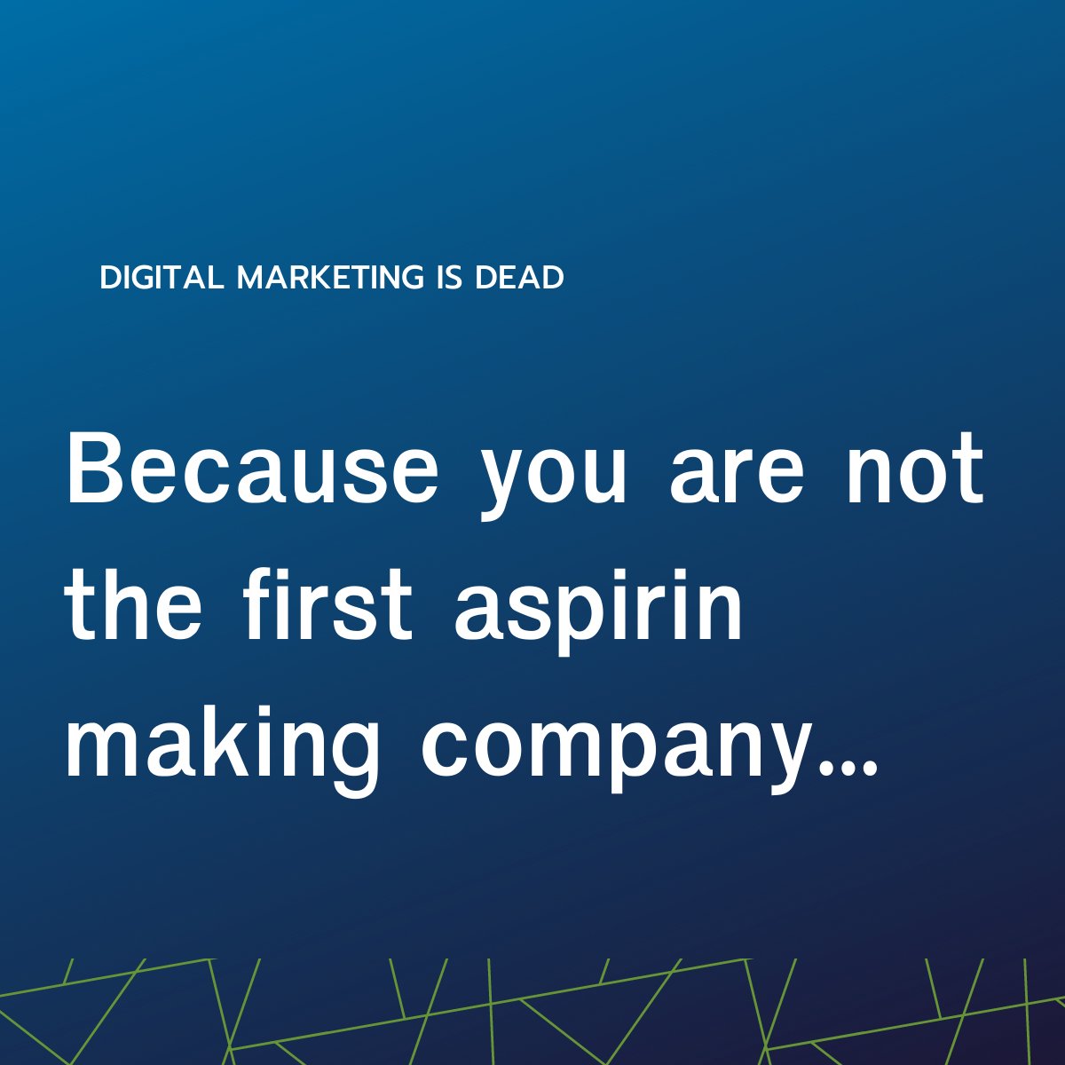 iPOTTgroup's tweet photo. Just keep in mind,  you are not the first aspirin making company...and communicate accordingly.

#digitalmarketingisdead #prospecting #customerexperience #communication #ipott #frogjump
No alternative text description for this image https://t.co/CSb4i3SGLf