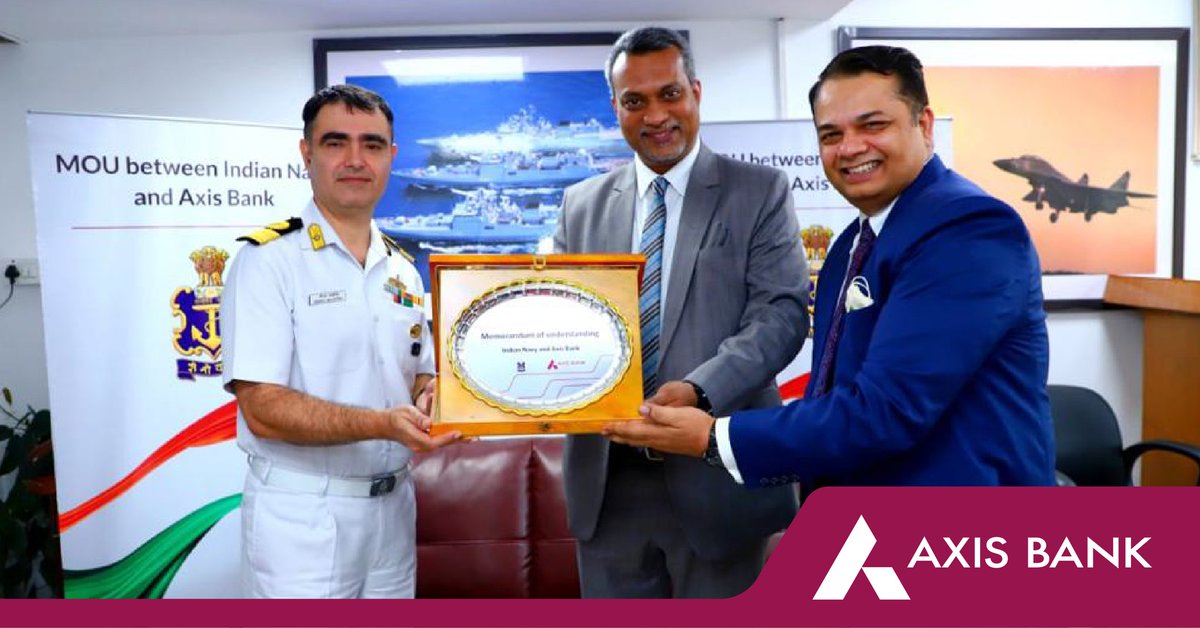 AxisBank's tweet photo. We are proud to be the bankers to our heroes of the sea, the INDIAN NAVY, that operates across the oceans, on the surface, in the air, and below the waves and protect our nation's maritime borders! https://t.co/8ly2UTUB3l