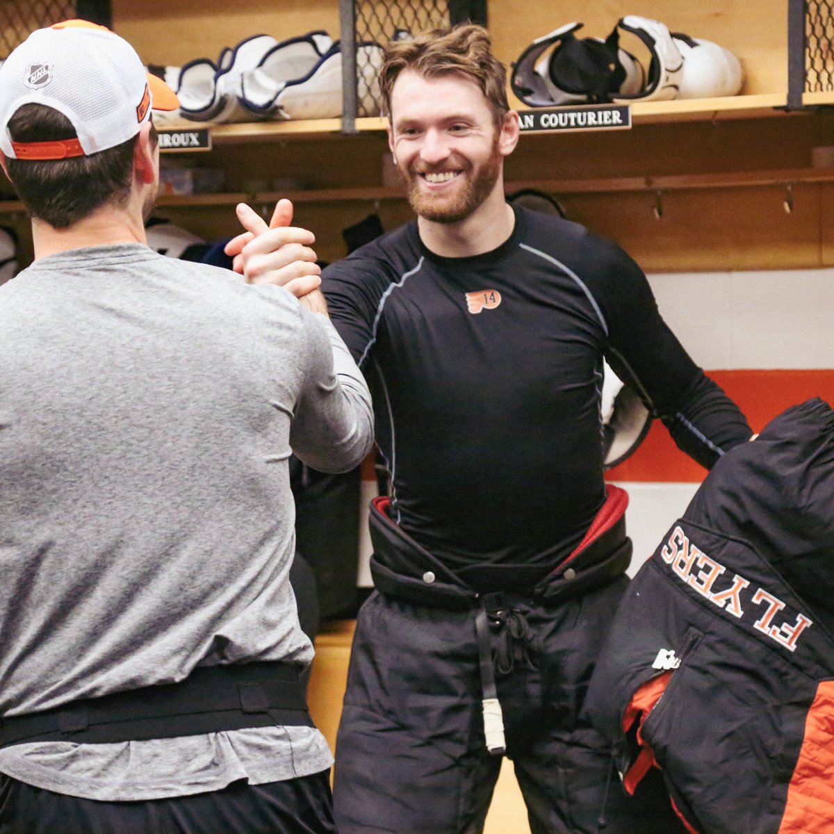 NHLFlyers's tweet photo. COOTS! 

There’s The Jacket. 

#ARIvsPHI | #BringItToBroad https://t.co/yS3ap3GgP8