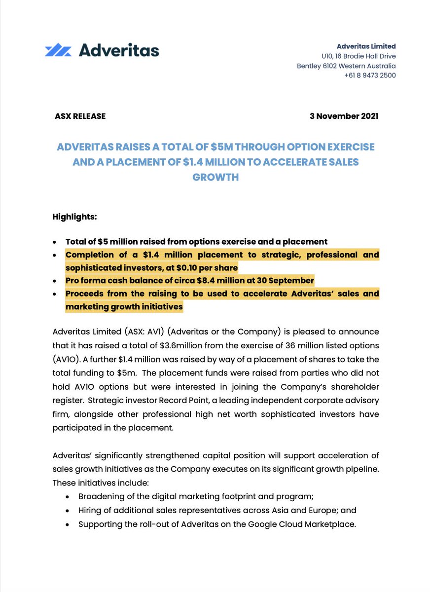 evanvassos's tweet photo. 9/ Extra +$1.4m in the door for $AV1 via professional investors #S708 #ASX
CR with 0% discount to SP โ
Directors accumulating โ
Increased sales reps โ
As I've mentioned previously (and in the above thread) 5 sales reps aren't enough, the entity requires more. https://t.co/L0n93REdyT