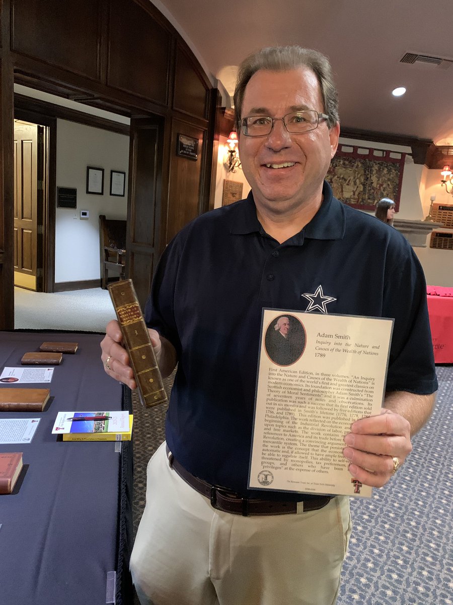 CalvinKorab's tweet photo. Enjoyed seeing a 1789 copy of Adam Smith’s book “The Wealth of Nations” from the Remnant Trust at Texas Tech’s Free Market Institute. #TexasTech #FreeMarketInstitute #AdamSmith #TheRemnantTrust #Economics #FrenshipHighSchool #SouthWestCollection #FreeMarket https://t.co/sRp8oK4W99
