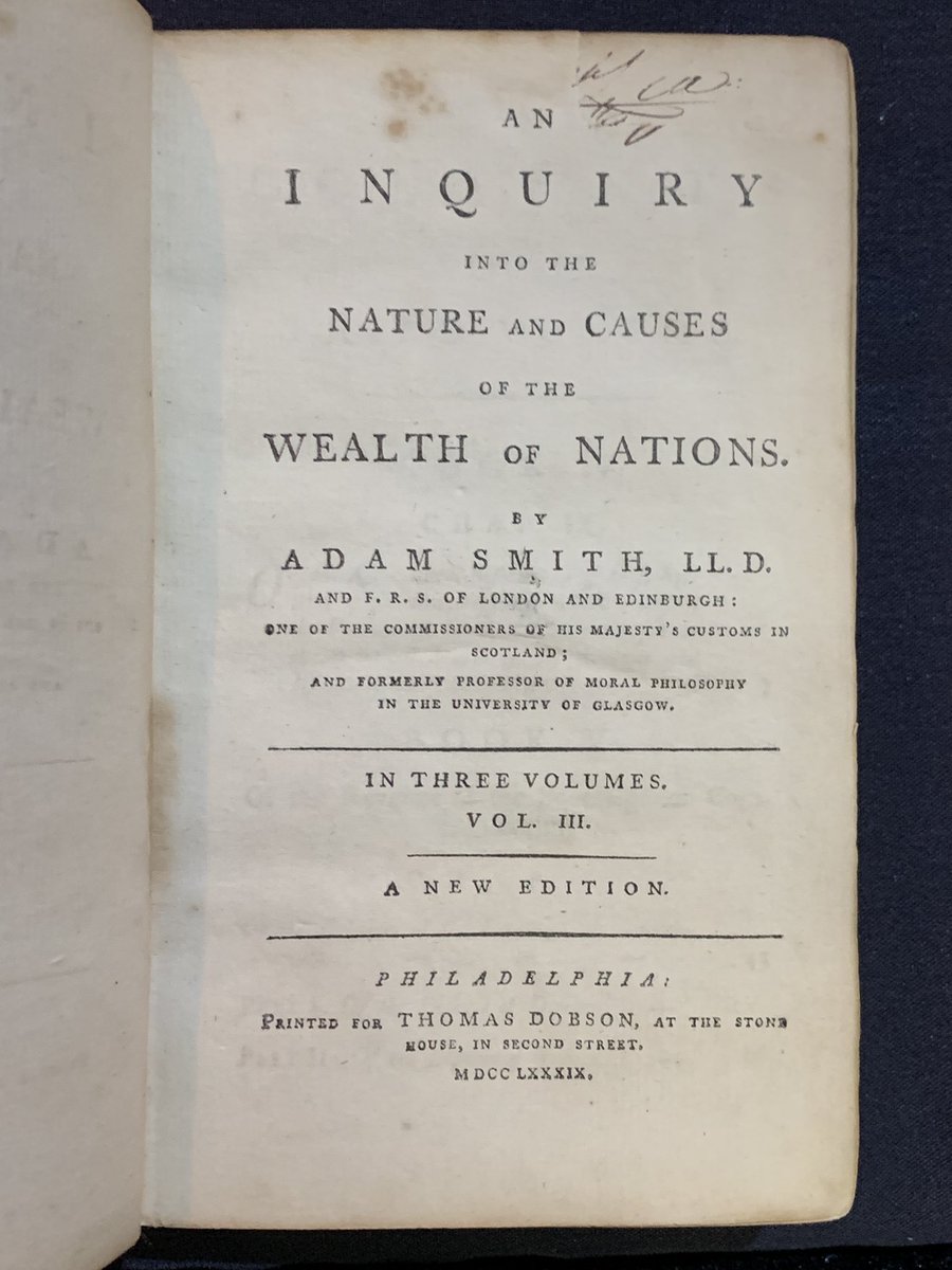CalvinKorab's tweet photo. Enjoyed seeing a 1789 copy of Adam Smith’s book “The Wealth of Nations” from the Remnant Trust at Texas Tech’s Free Market Institute. #TexasTech #FreeMarketInstitute #AdamSmith #TheRemnantTrust #Economics #FrenshipHighSchool #SouthWestCollection #FreeMarket https://t.co/sRp8oK4W99