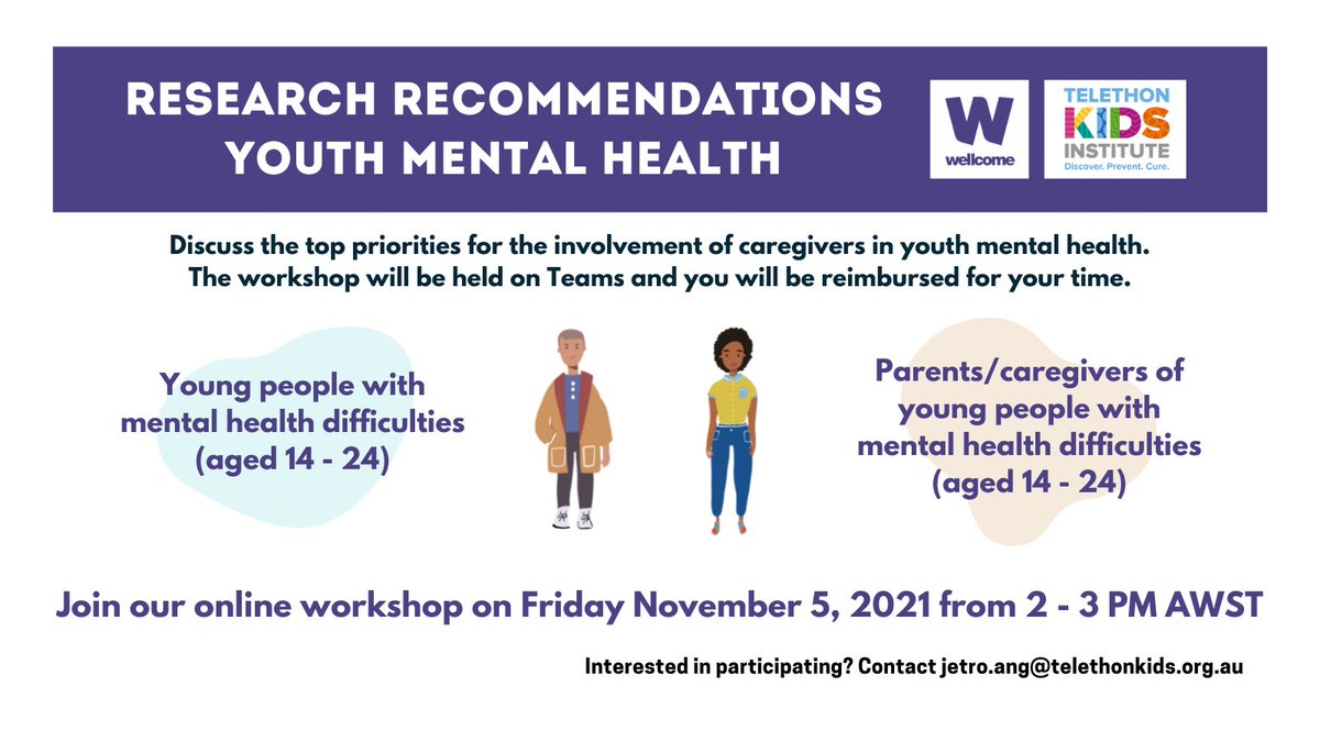 We are looking for young people and their parents and caregivers to provide feedback on the top priorities for involving caregivers in youth mental health! Join us for an online discussion workshop this Friday! #youth #mentalhealth #parents
