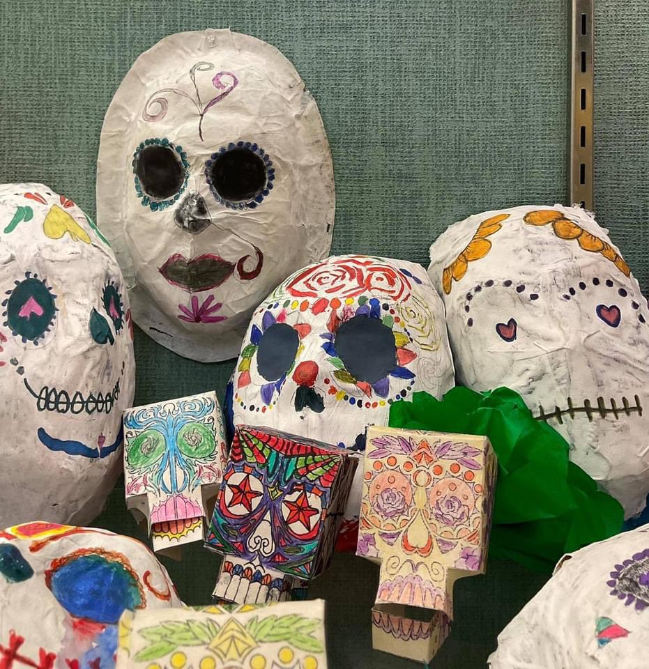 LawtonPS's tweet photo. Check out what our #MMS students in Mrs. Riemers’ class did!! In Oct., artists were given the Mexican Celebration of "Dia De Los Muertos" or Day of the Dead, to learn about and create artwork related to this celebration of loved ones no longer with us.
#WeAreLPS #HomeoftheScots https://t.co/IYf1vmRqVs
