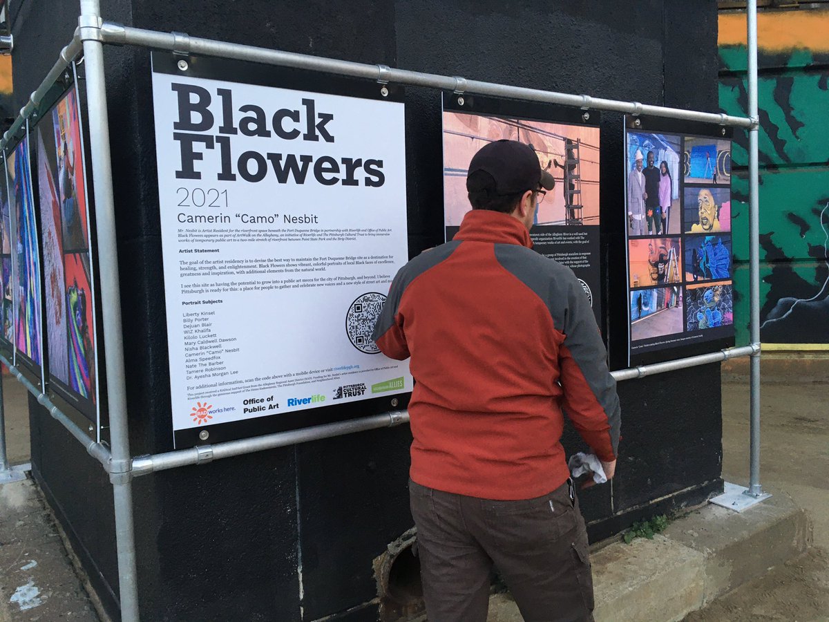 JeniferPossible's tweet photo. Help me understand/verify: Paintings of George Floyd and others killed by police are now all painted over black—downtown along Allegheny. A young man working there told me they kept getting defaced. Images of people killed are targets after death. Billie Porter, others remain ok. https://t.co/NGveew8HdL