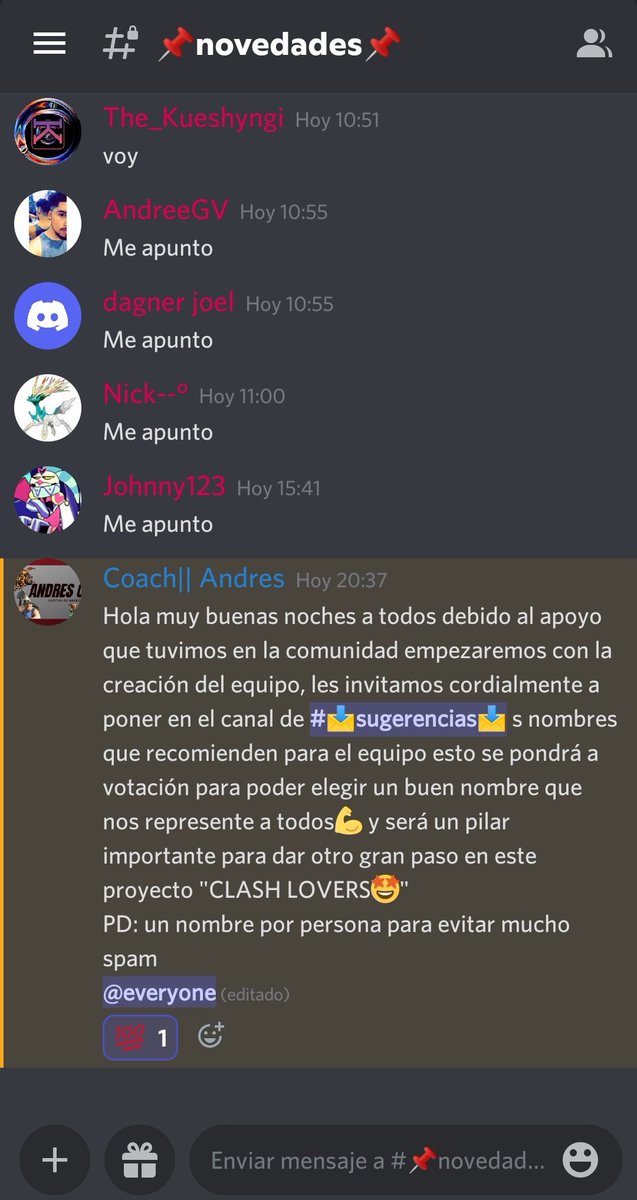 Alanbrito_0's tweet photo. OJOOOO!!!

Se viene nuevo proyecto con la pequeña comunidad de #Clashlovers ya somos 100 miembros dentro del servidor después de un mes de haber iniciado 💪

Gracias a todos por ser parte de ella!!!

@AndresCR_04 https://t.co/6CmUIJWrKK