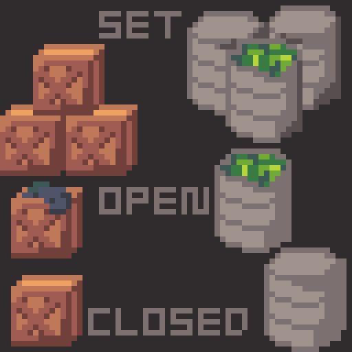 UnfundedEmu's tweet photo. I figured it would be a good idea to make some scatter terrain pieces for a future project... so I killed two birds with one stone and made some #cargo.

#pixelart #pixel_dailies @Pixel_Dailies https://t.co/QuTPCMk3vI