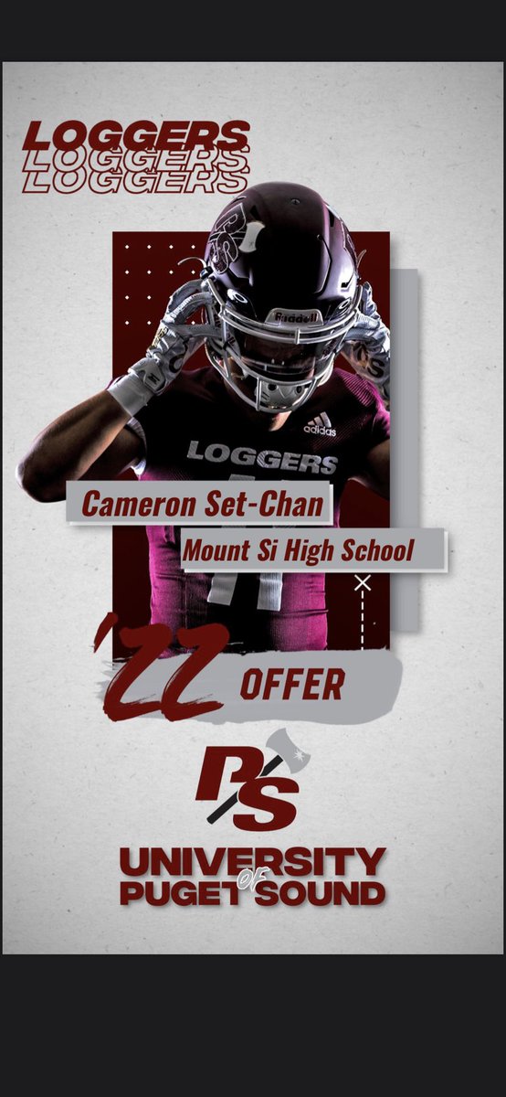 cam_setchan43's tweet photo. After a great phone call with @CoachCarskie I would like to announce that I have received my first offer from Puget Sound University! @LOGGER_LBCOACH @P_S_football @MountSiFootball @CaliDQ @BrandonHuffman @RylandSpencer @RecruitWildcats https://t.co/KAKNkT983d