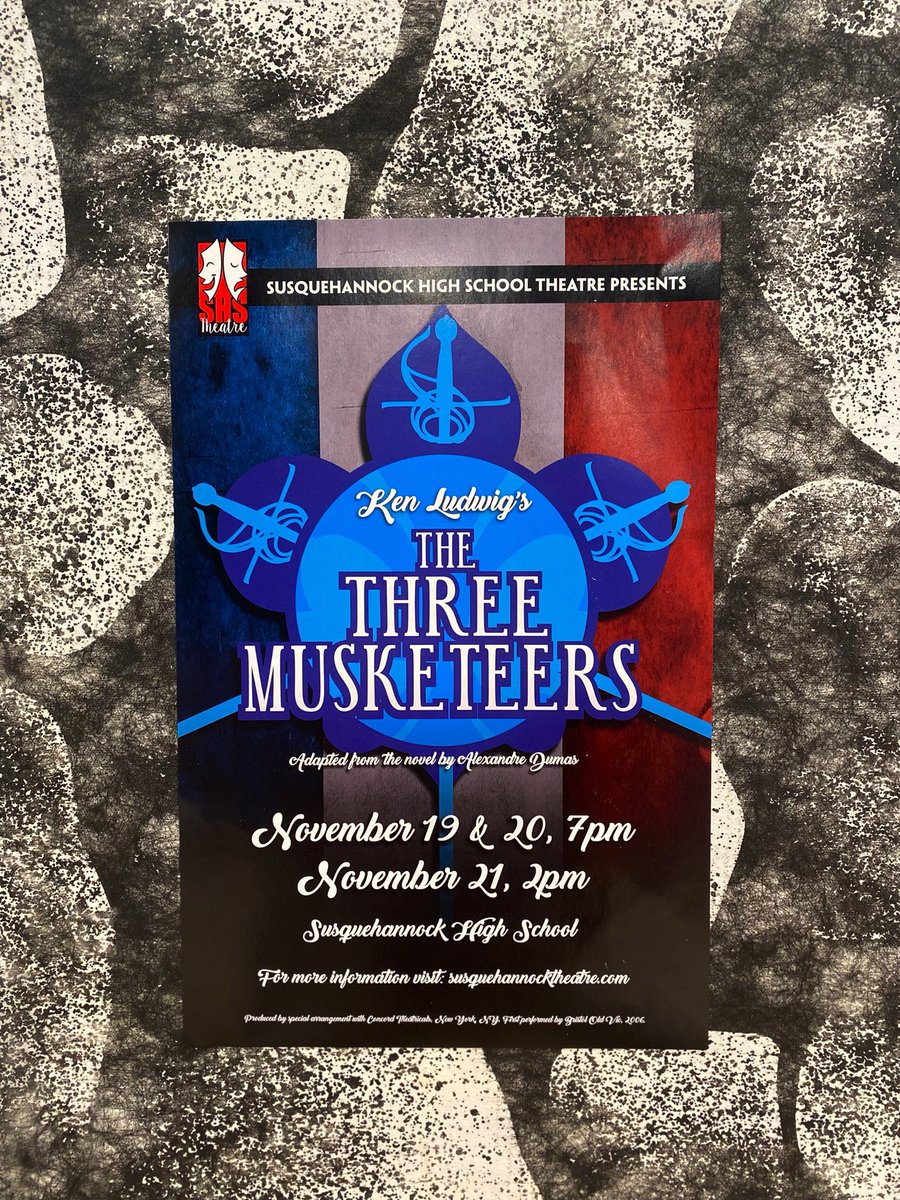 SHSTheatre's tweet photo. Our posters are in for “The Three Musketeers”!⚔️
We are so excited to announce that this is our first fully in-person show in over 2 years! Tickets will be available to purchase in the auditorium lobby of the high school on:
Monday, Nov. 8 - 6pm - 8pm
Tuesday, Nov. 16 - 6pm - 8pm https://t.co/pVQXwFg1f7