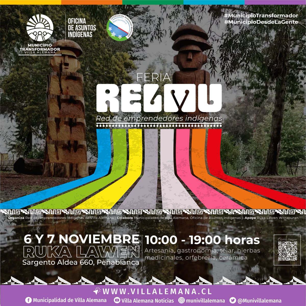 Pu lamngen, este fin de semana visitanos en la feria RELMU, organizada por la Red de emprendedores indígenas de Villa Alemana, en la Ruka Lawen de Peña Blanca, no te lo pierdas‼
Encontraras artesanía, telares, orfebrería, vestuario étnico, comida típica.