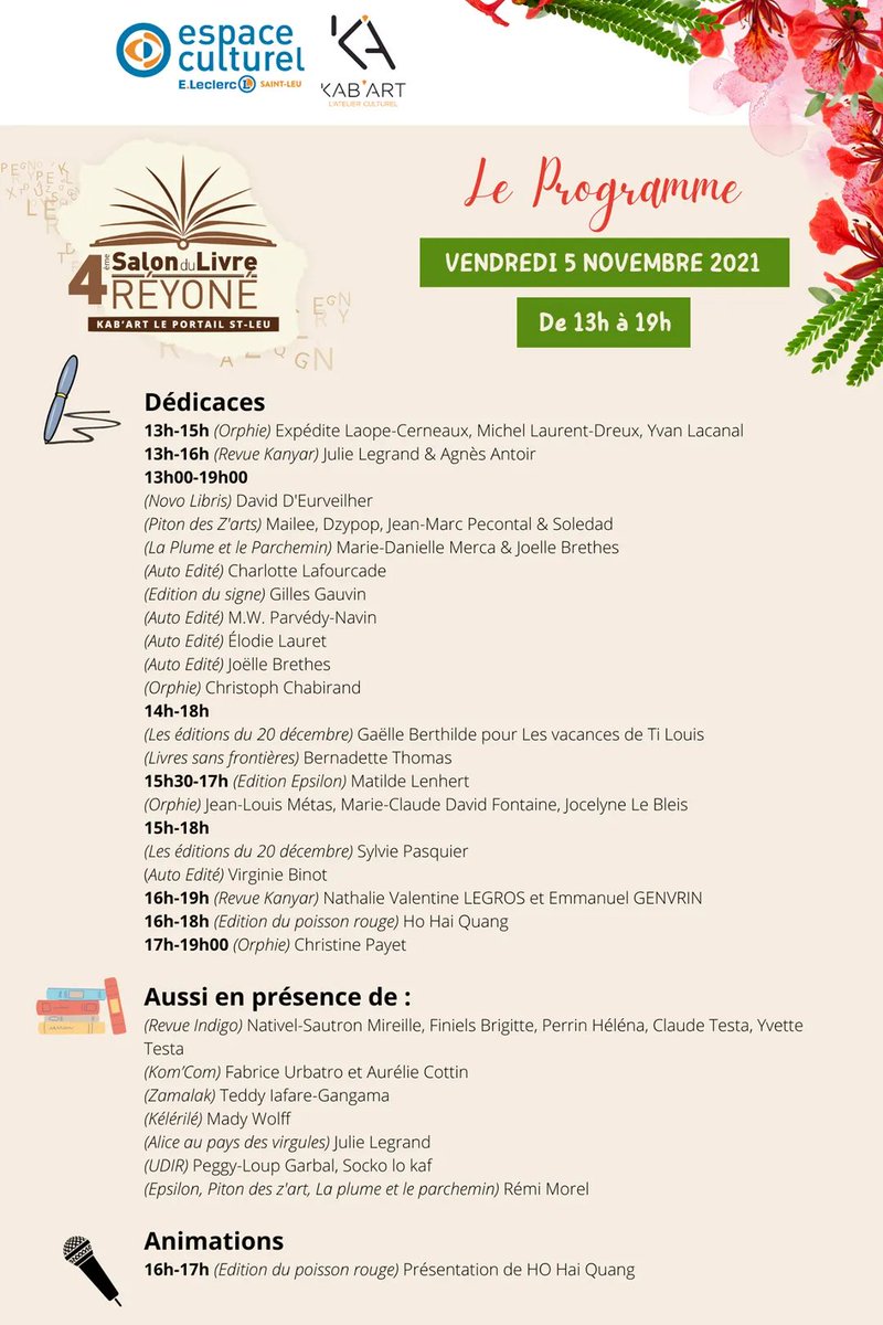 AnouLir's tweet photo. Bonjour ☀️ le #livrepei vous donne rendez-vous ce vendredi et ce samedi ✨ au Leclerc Portail ✨ N'hésitez pas à venir faire un coucou et découvrir nos auteurs de l'île 😉 les auto-édités y seront aussi 🤗 #team974 #lareunion #974 #iledelareunion https://t.co/x3if9L5aYc
