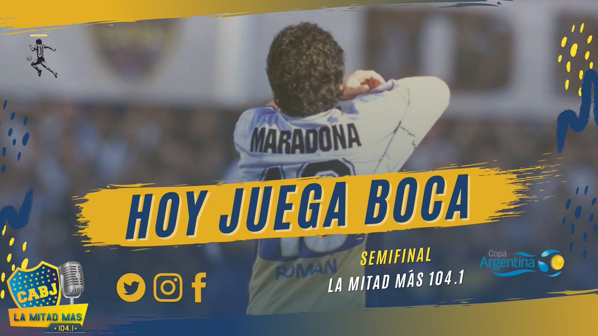 lamitadmas104's tweet photo. 🎉Hoy juega Boca🎉

☑️ Copa Argentina - Semis ☑️

⚽ Boca vs Argentinos Jrs. ⚽

🕚 21:30hs 🕚

🏟 Malvinas Argentinas 🏟

👤 Fernando Echenique 👤

📺 TyC Sports 📺

📻 @Cadena_Xeneize 📻

#LaMitadMas104 #DiegoEterno
#VamosBoca #LigaProfesional #Boca #BocaJuniors #CopaArgentina https://t.co/P5YM58PjlZ