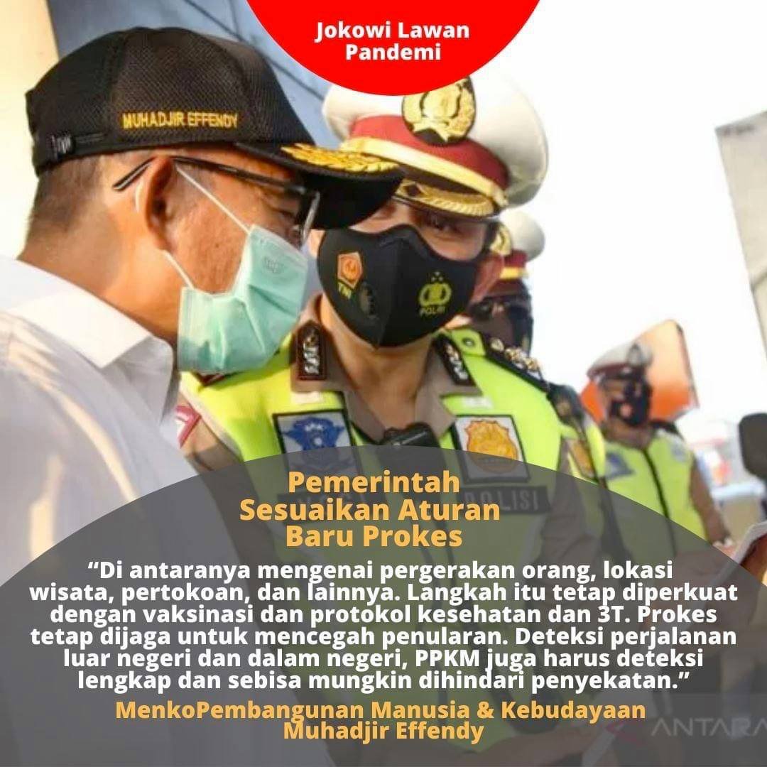 Pemerintahan Jokowi sesuaikan aturan baru prokes, sehingga diharapkan bisa menghindari penyekatan tapi tetap bisa memantau pergerakan tiap2 individu.