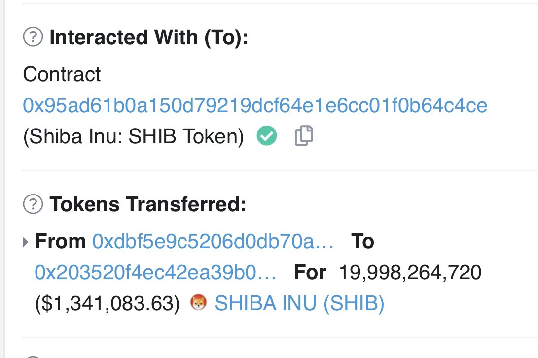 WatcherGuru's tweet photo. JUST IN: An #Ethereum whale purchased $1,341,083.63 worth of #SHIB today. 

TXID: https://t.co/mRHJSmpYpR https://t.co/qVQ63YdJoZ