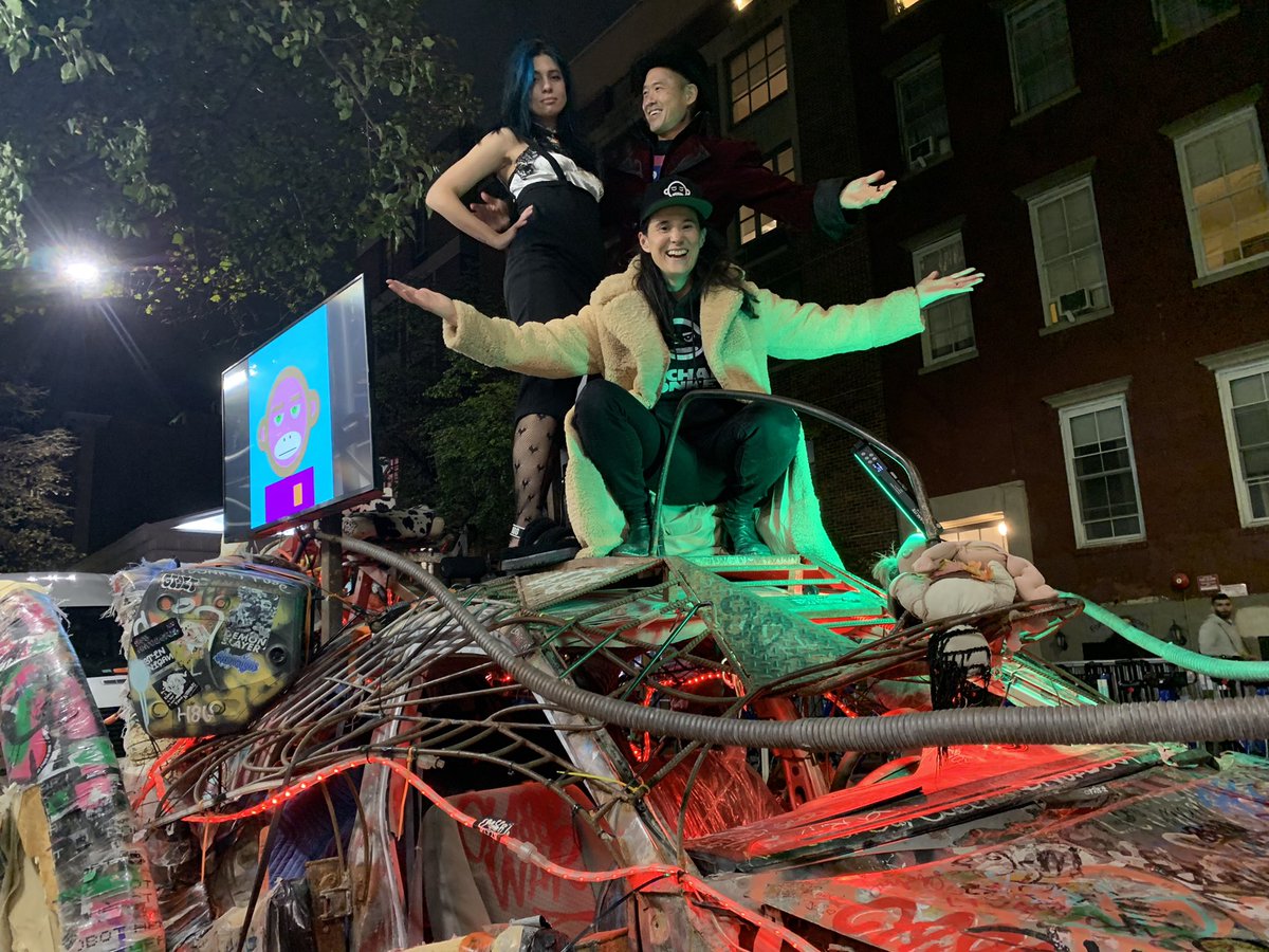 OnChainMonkey's tweet photo. Tonight was the warm up for our @OnChainMonkey party tomorrow- good times on the Roach 🪳 with our monkeys on LED screens #NotALambo #NFTNYC https://t.co/tHeiV1l0NM