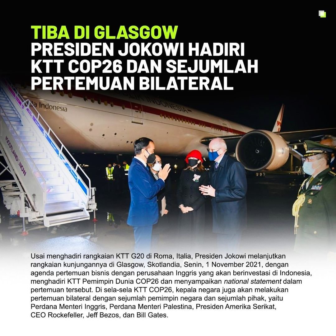Pakde Jokowi hadir di KTT COP26 dengan sejumlah agenda, salah satunya menghadirkan investor2 ke Indonesia serta pertemuan bilateral dengan beberapa negara.