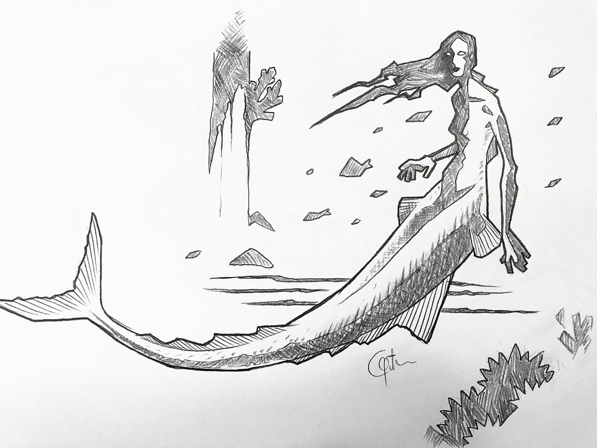 ChrisPDraws's tweet photo. tried drawing one of the ##mermaid sisters from the 
@artofmmignola comic "The Third Wish". 
#hellboy #thirdwish #fanart #comic #comicartist #illustration #siren #selkie #mermaids #underthesea #fantasy #dark #sketch #scribble #drawing #practice #wip #mikemignola https://t.co/ukBsM42S5N