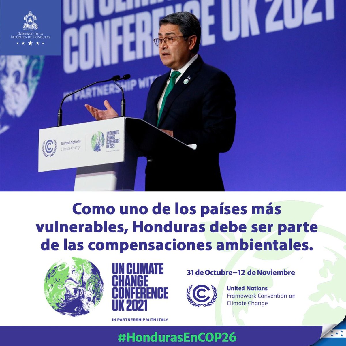LuisColindresHN's tweet photo. Presidente @JuanOrlandoH participa en la Conferencia de las Naciones Unidas Sobre el Cambio Climático.
#HondurasEnCOP26 https://t.co/DtD2qxtTEi