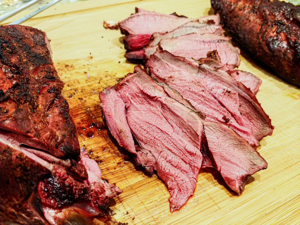 ChefBB5's tweet photo. Throwback to the time my coworker hooked me up with some bear and deer meat. Threw them in a brine and then in the smoker ๐คค I gotta get my hands on some more of that!
.
.
.
#bear #deer #blackbear #countryboy #smoker #bbq #abqchef #blackchefsaredope #chefbb https://t.co/Fv9rn6RrwY