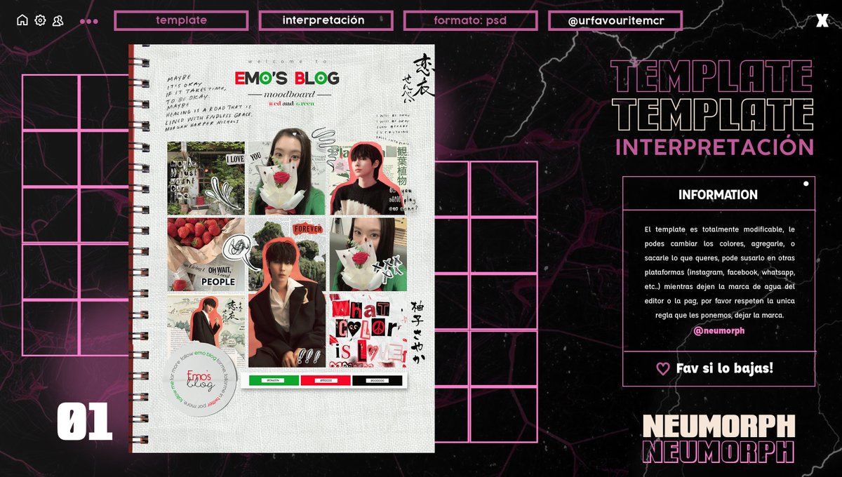 neumorph's tweet photo. 𝖳𝖾𝗆𝗉𝗅𝖺𝗍𝖾 𝖽𝖾 𝗜𝗻𝘁𝗲𝗿𝗽𝗿𝗲𝘁𝗮𝗰𝗶𝗼́𝗻. 

El template es totalmente editable desde los colores hasta el texto. 𝗠𝗚 si lo descargas; no borrar los créditos, si lo hacen dar créditos al editor. 

𝗗𝗲: @urfavouritemcr

𝗟𝗶𝗻𝗸:https://t.co/bkC78osnkz https://t.co/SoImtiwyEB