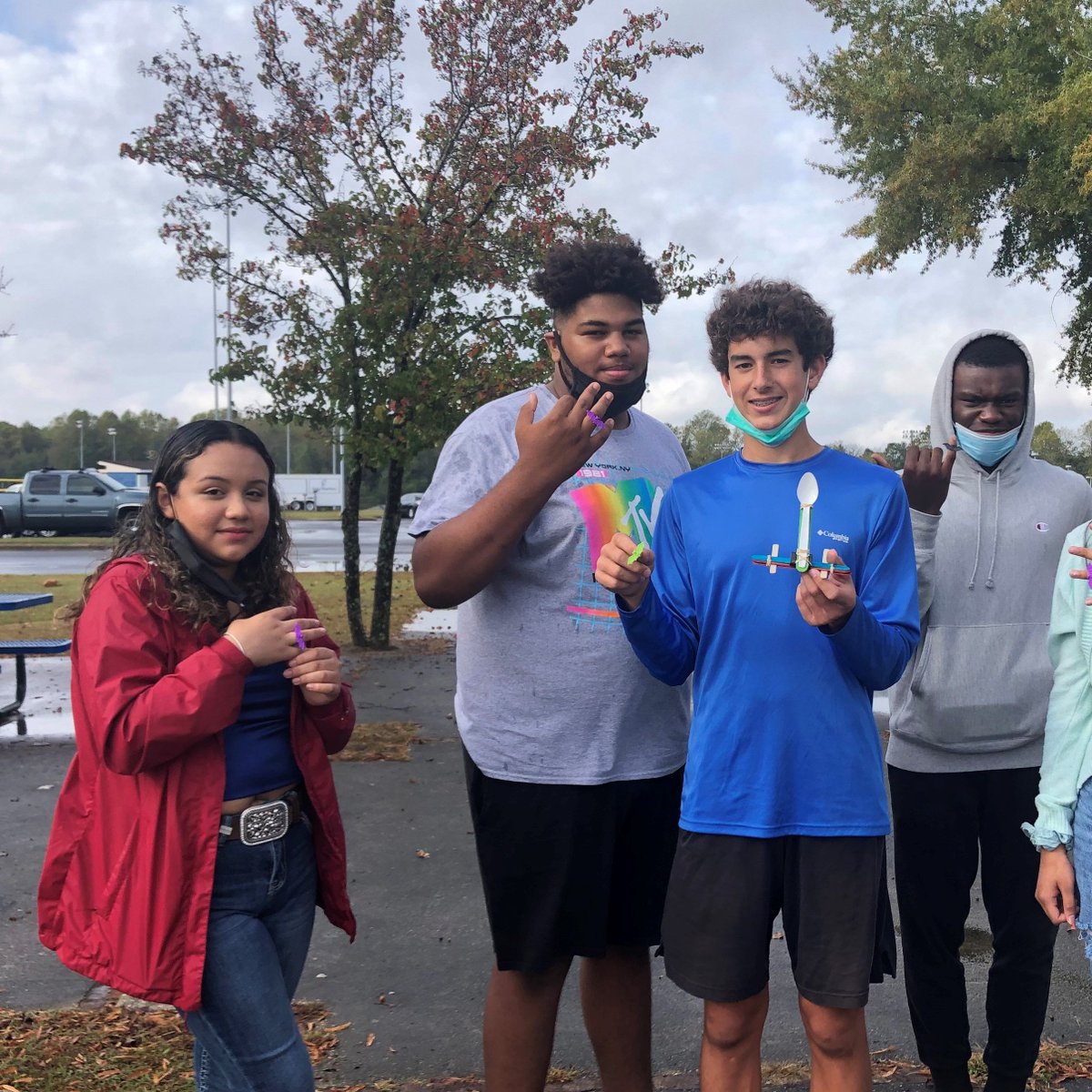 CTE_HuntHS's tweet photo. The winning team! These students in Mrs. Eatmon's Digital Design and Animation class built a catapult that launched their acorn the furthest. Engineering skills at work. #CareerDevelopmentMonth @Hunt_High_NC @CTEforNC https://t.co/TDLy33Ib8E