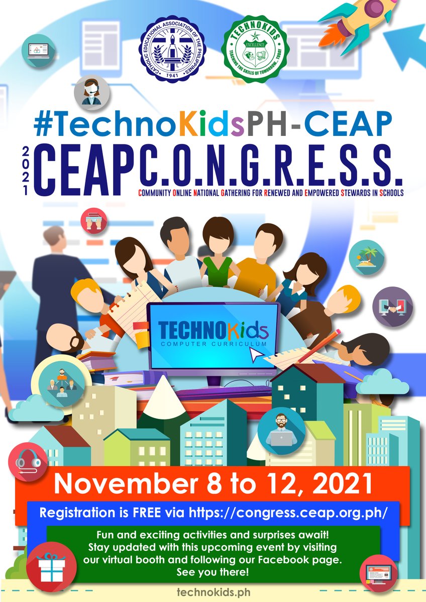 TechnokidsPh's tweet photo. #TechnoKidsPH-CEAP

2021 CEAP C.O.N.G.R.E.S.S. from November 8 to 12

Registration is FREE via https://t.co/gK28NsmJbj.
Fun and exciting activities and surprises await! Stay updated with this upcoming event by visiting our virtual booth and following our Facebook page. See you!😍 https://t.co/yLK2HKhUpT