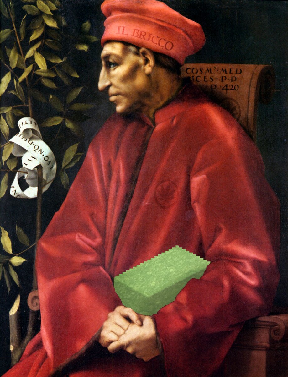 justT2s's tweet photo. Little known fact about elder Cosimo de' Medici is that he was a lover of "Le erbe" (the herbs). And he had Pontormo paint this portrait of him holding the same brick of Italian weed he is buried with.

Yo @CozomoMedici.. you see the size of that @JustBricks5 Brick #420? 👀 🧱 https://t.co/uhlzU8H86Q