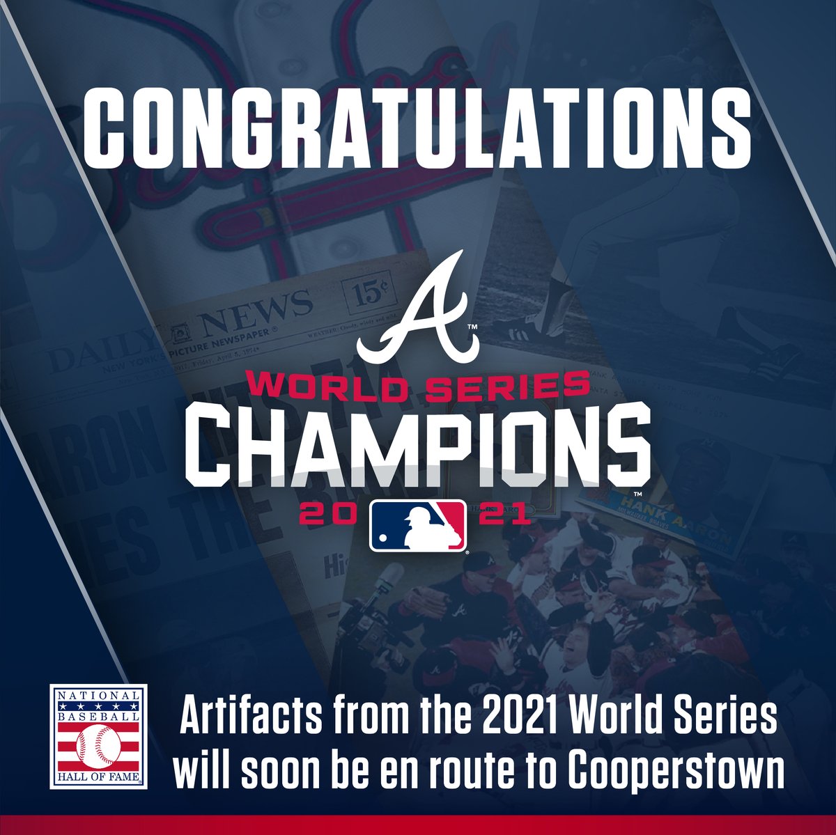 baseballhall's tweet photo. Congratulations to the 2021 World Series champion @Braves! https://t.co/WkHXRN4qbe