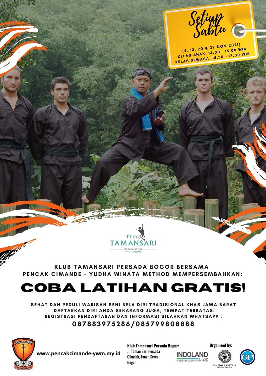 UngkiWD's tweet photo. 📣Preserving our national heritage. Take action and book your reservation NOW!🙏🇮🇩

👉Discover more EVENTS:
https://t.co/FBYVMulPzy

#pencakcimande #yudhawinatamethod #events #freetrial #indonesianmartialarts #Indonesia https://t.co/Hm5vaQHItS