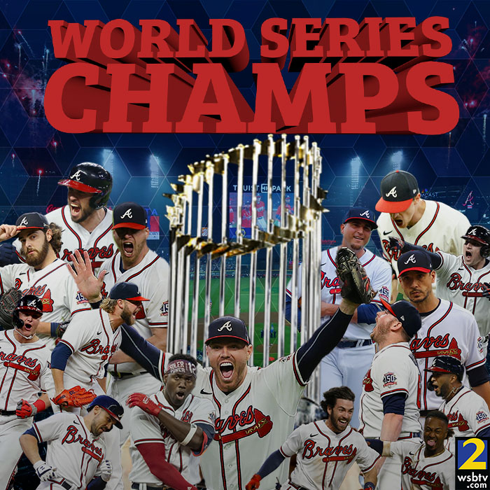 JasonMuses's tweet photo. People in my neighborhood are in the streets, shouting for joy over the @Braves winning the #WorldSeries 

Doesn't bother me in the slightest. In fact, it's a rather joyous sound...

(h/t to @wsbtv for the cool graphic!) https://t.co/NxgQtmxjD9