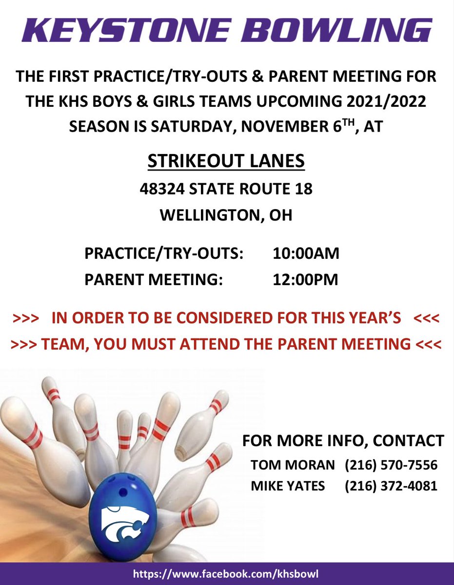 Tryouts &amp; Parent Meeting November 6th, this Saturday at 10AM. 🎳 <a href="/KeystoneSchools/">Keystone Schools</a> @jbaileyKLSAD <a href="/mrs_meczka/">Mrs. Meczka</a> @dwhitekeystone @MrKohler2