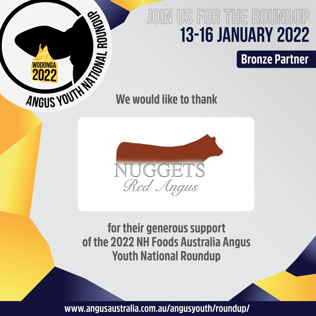 angusyouthaus's tweet photo. Thank you to our Bronze Partner for the 2021 NH Foods Australia Angus Youth National Roundup, Nuggets Red Angus. Your support is greatly appreciated! 
#AngusYouth #Youthinag #AYRoundup https://t.co/WT2llT7xhJ