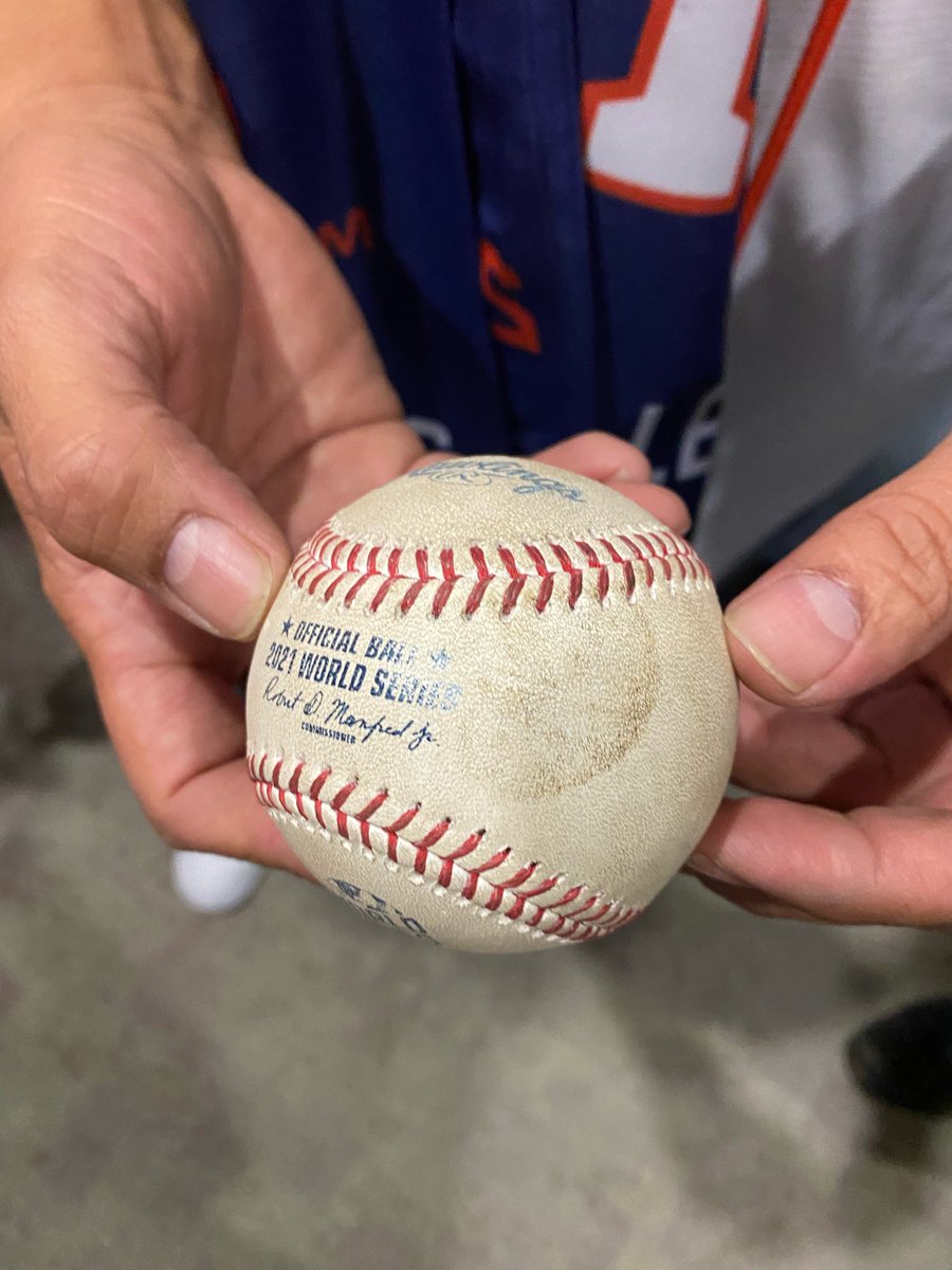 JeffPassan's tweet image. Jorge Soler is the World Series MVP. And here is a photo of the home run ball he hit during Game 6. Look at the mark 👀