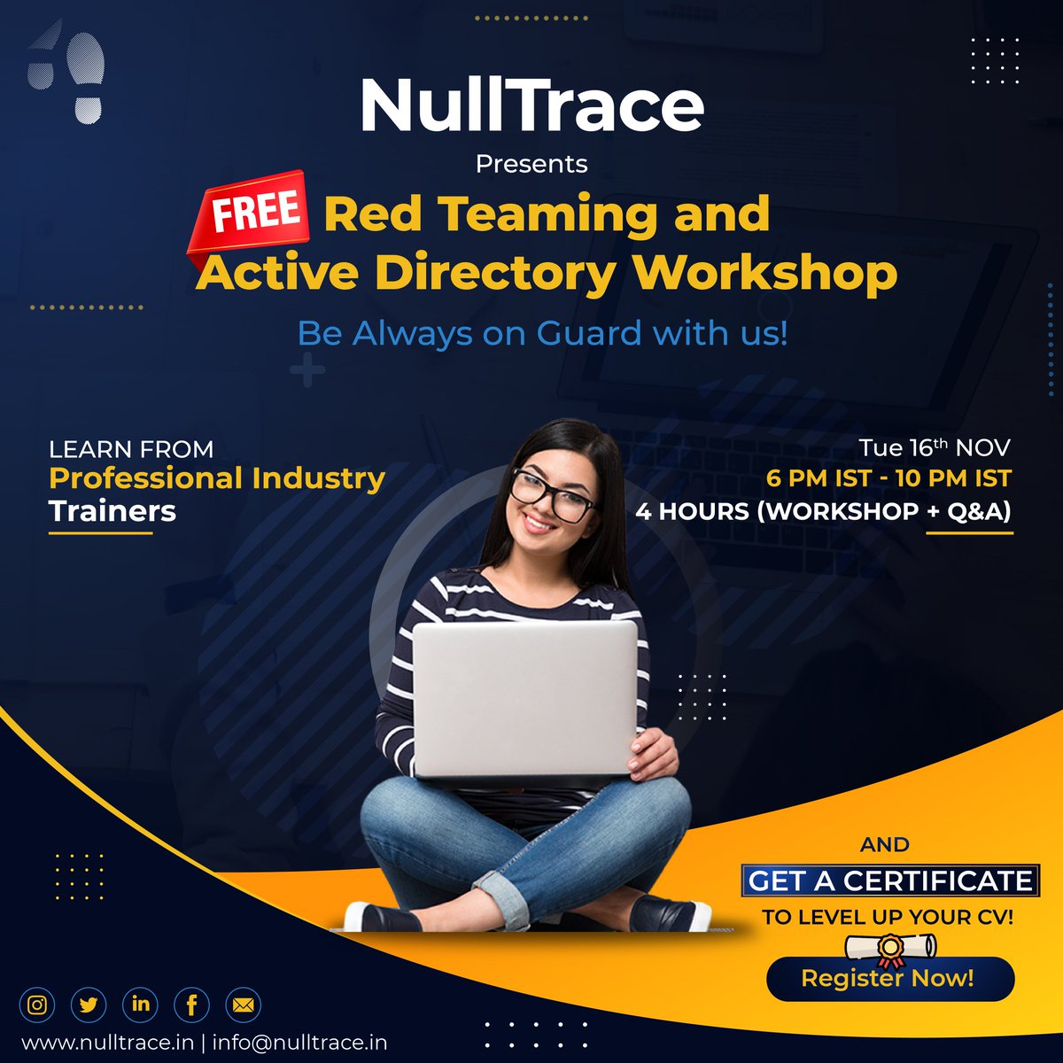 _nulltrace's tweet photo. NullTrace presents to you FREE RED TEAMING AND ACTIVE DIRECTORY WORKSHOP along with PARTICIPATION CERTIFICATION for all! 🧑‍💻

Register Here : https://t.co/rdra38zM55

#redteaming #activedirectory #workshop #free #program #nulltrace #cybersecurity #software #organisation #lectures https://t.co/XCfzsW9O1V