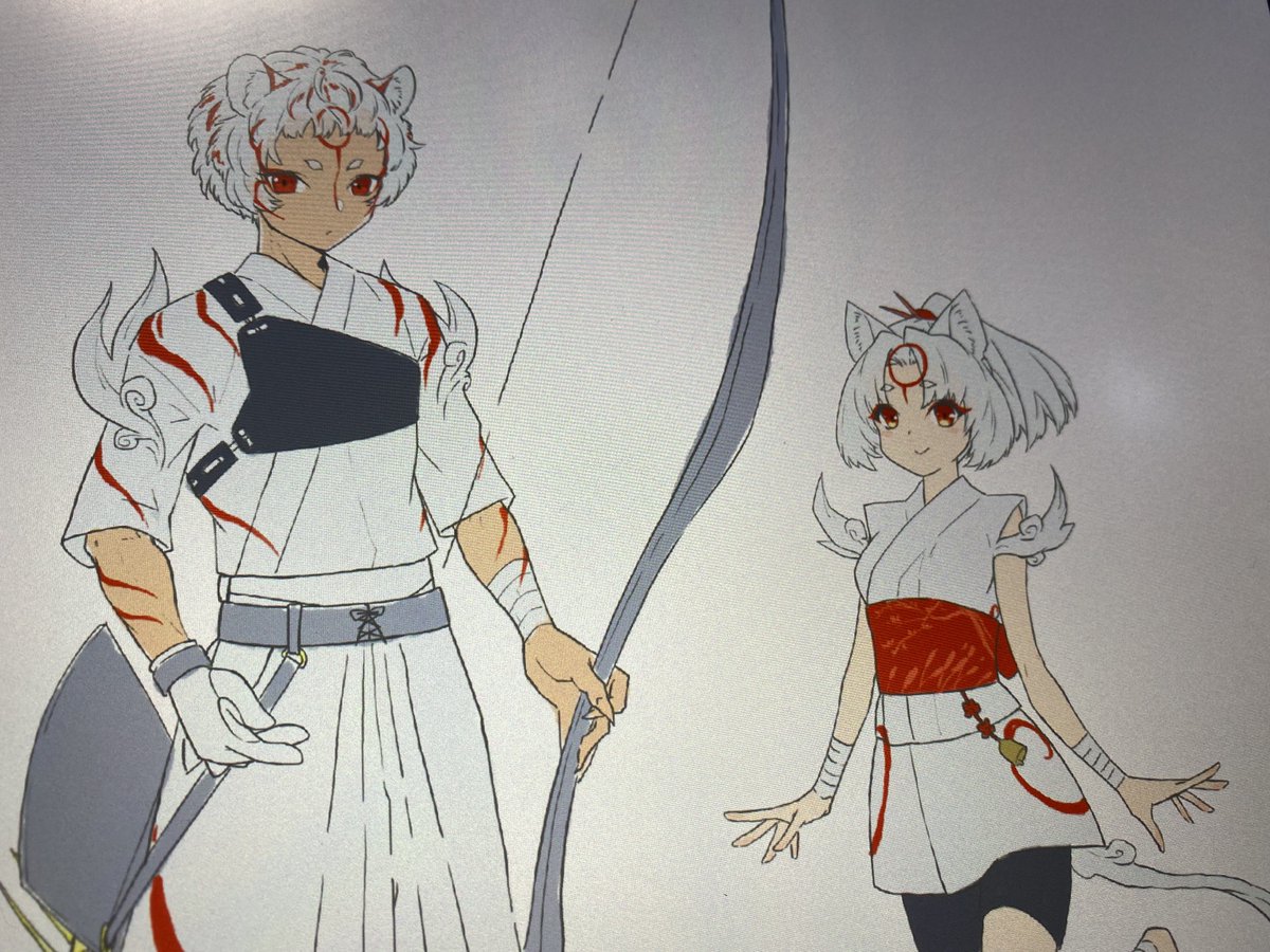 毎年年賀状で描いてる大神の筆神擬人化シリーズ 来年は寅の撃神とネコチャン繋がりで 水瀬のイラスト