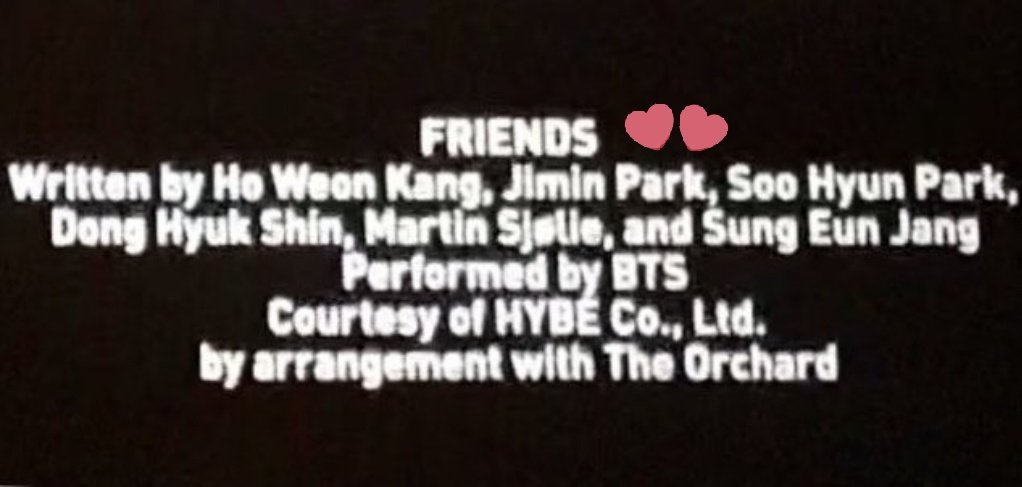 iamQueenCL's tweet photo. ‘Friends’ was played for almost a minute and 30 secs in the movie 🥺 im so proud oh my god
#FriendsEternalsOST
#이터널스에_친구가_오에스티로
Marvel the #Eternals ending credits.. ♡
OUTSTANDING PRODUCER JIMIN
CONGRATULATIONS JIMIN & TAEHYUNG @BTS_twt 🥂!! https://t.co/0kysTZNmaI