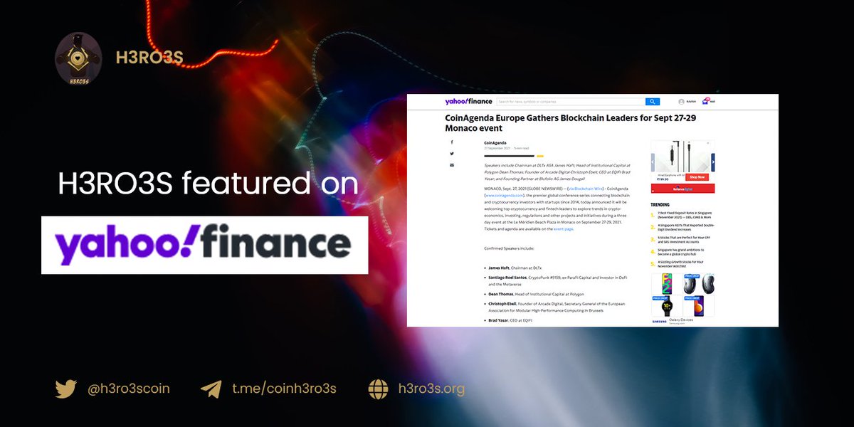 H3RO3SCOIN's tweet image. 🚀We’re pleased that Greg Crous, CEO and Founder of H3RO3S was featured in another press article, this time by @YahooFinance , which is a media property that is part of Yahoo! network.
 
📙Read More: bit.ly/3mBAoLw
 
#PressArticle #YahooFinance #PlayToEarn